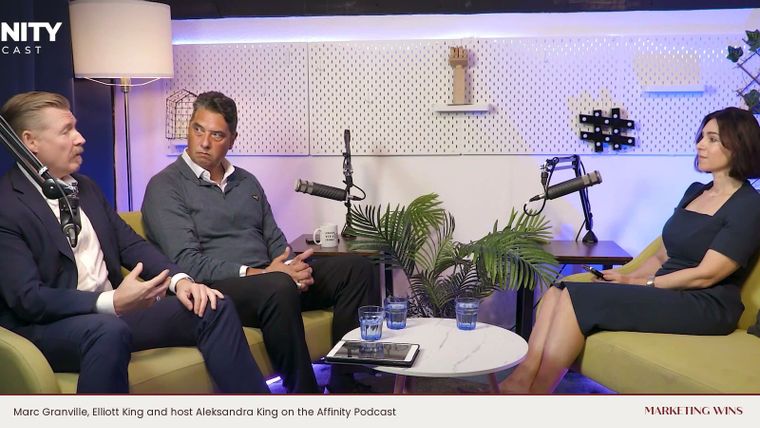 Marc Granville, Elliott King and host Aleksandra King, often searched as Alexandra King, recording the Affinity Podcast