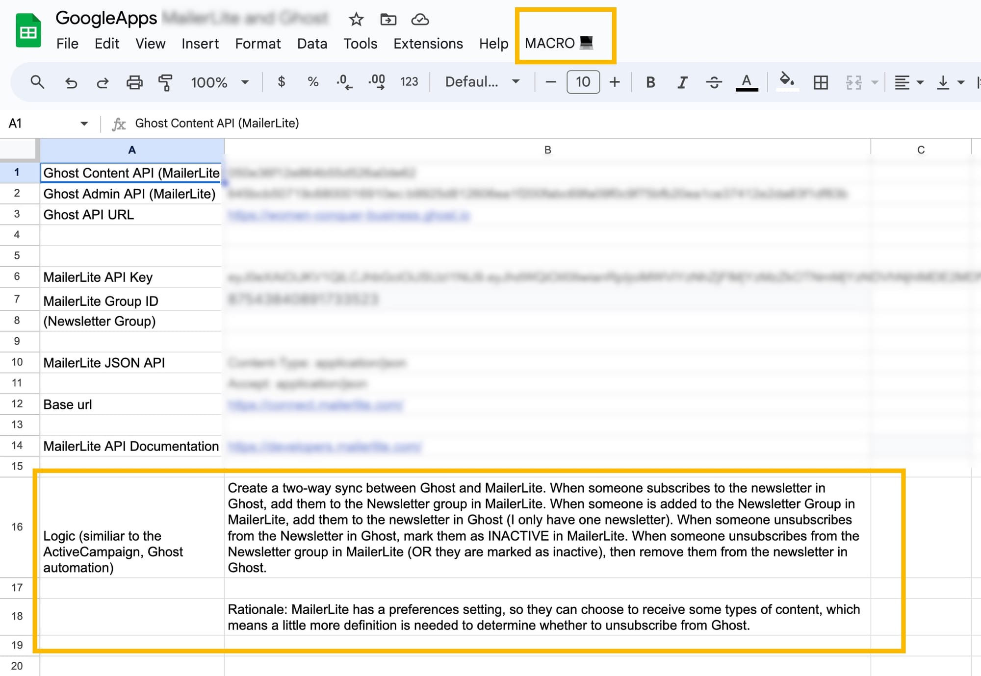 Completed Google Sheet with Google Apps Script Macro