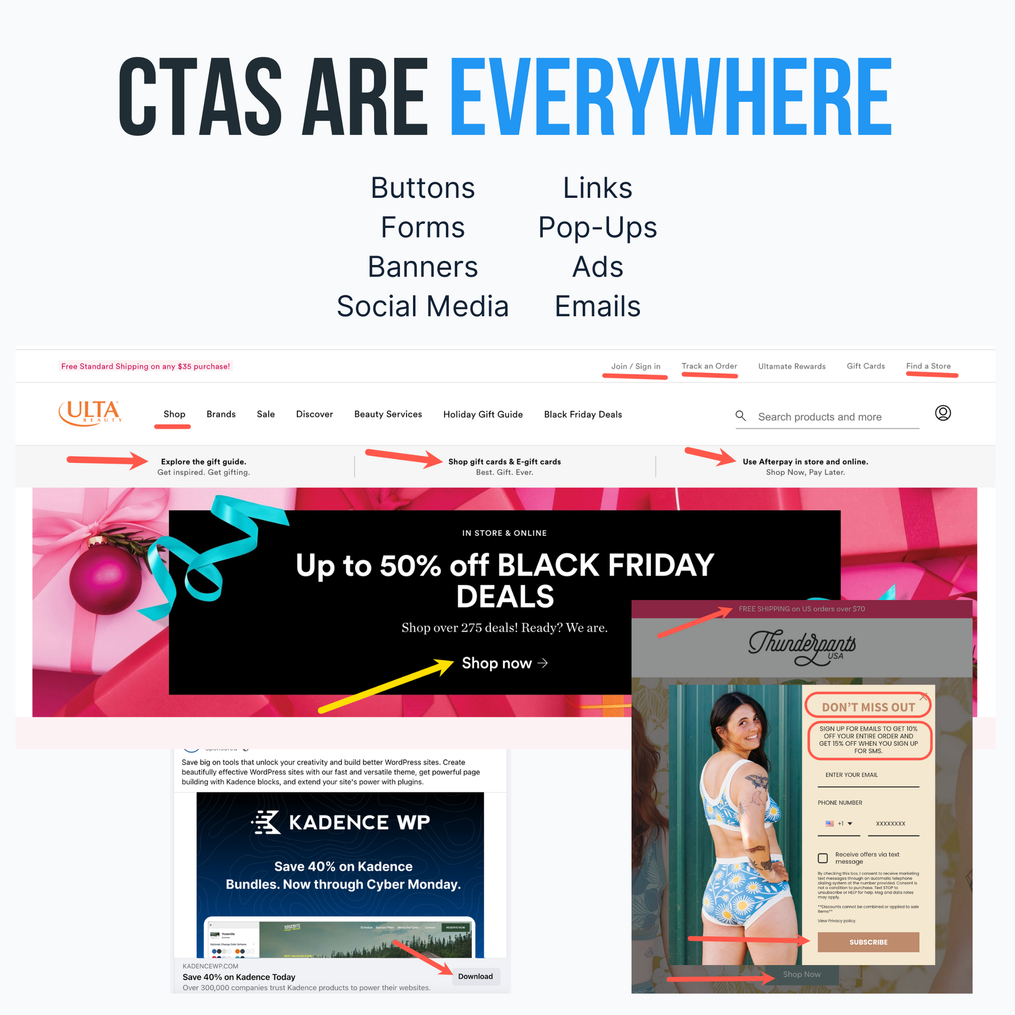 Mastering calls-to-action will serve you well. Why? Because they are everywhere: buttons, links, forms, banners, ads, emails, social media.... everywhere.