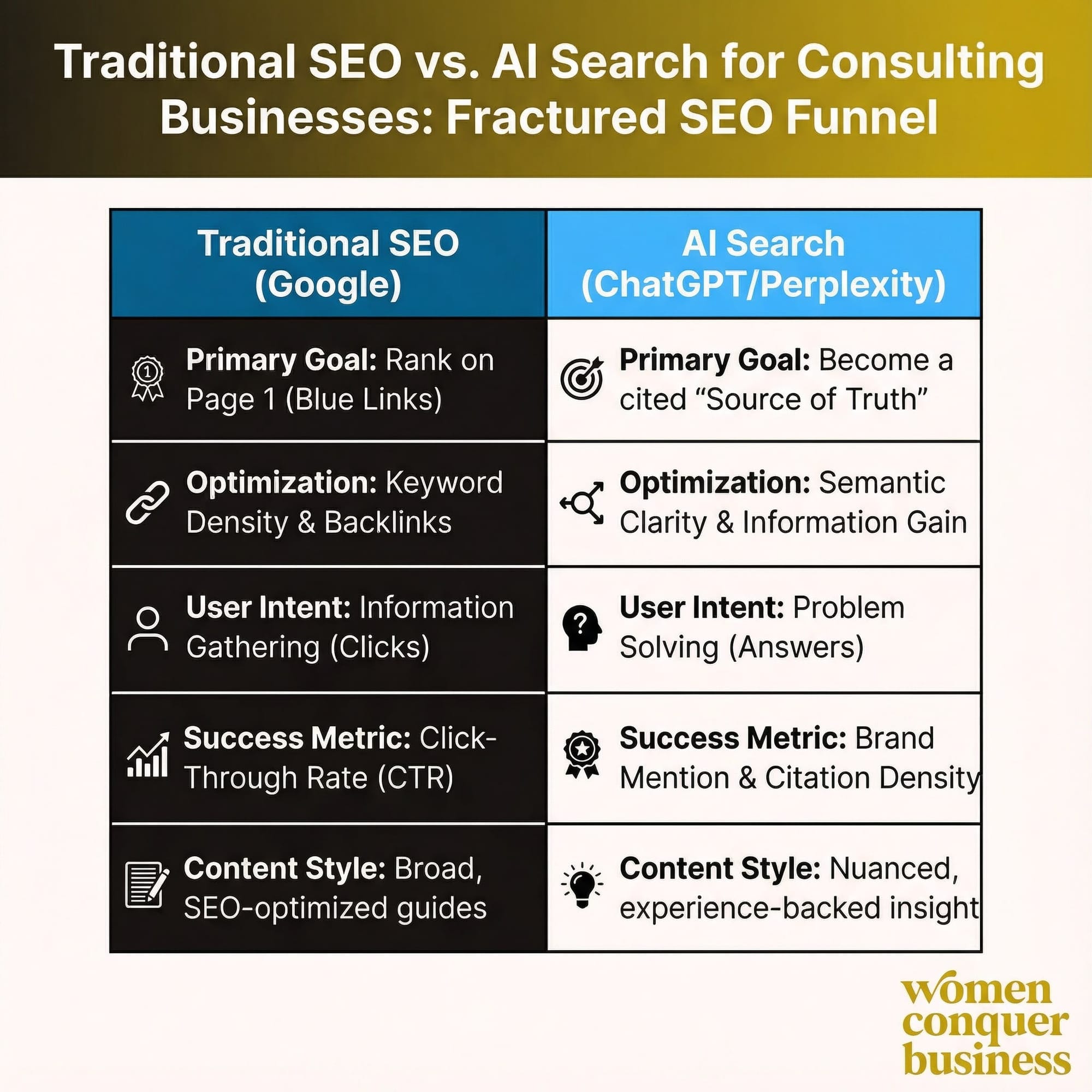 AI SEO for consulting businesses fractured funnel