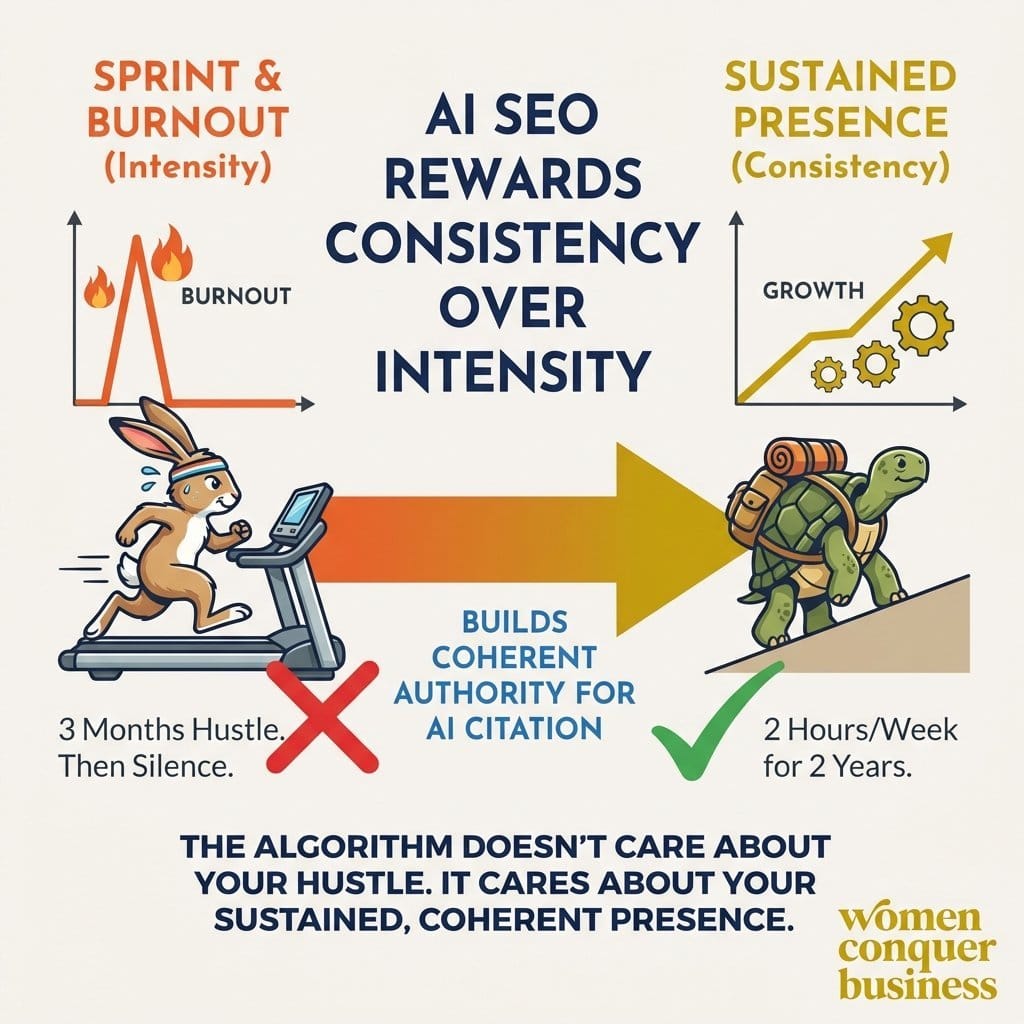 AI SEO rewards consistency over intensity