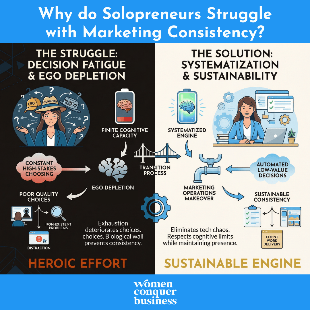 soliopreneurs struggle with marketing consistency because it's a herioic effort