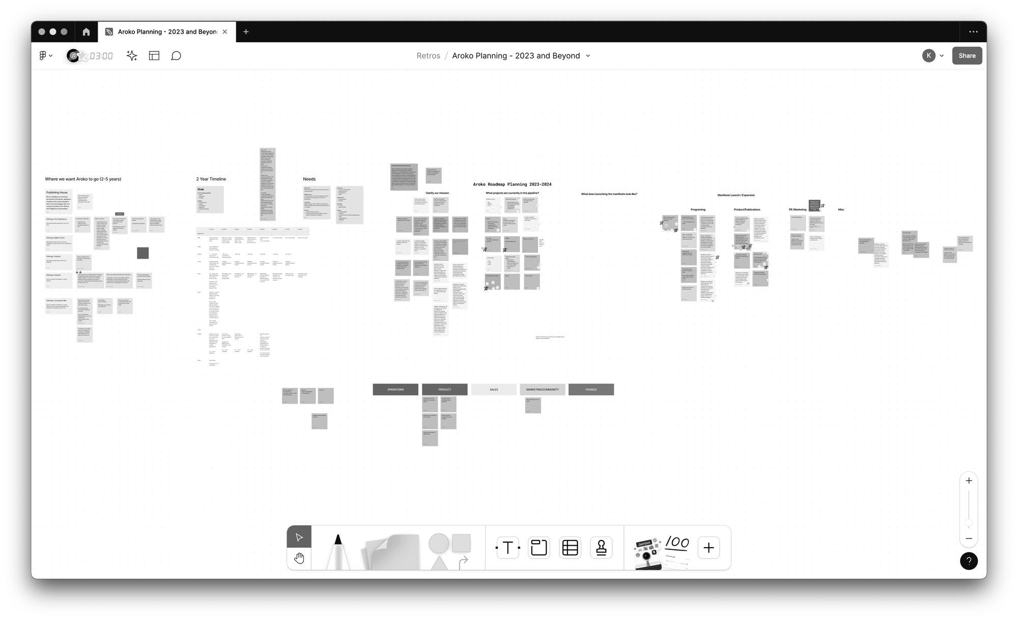 Screenshot of a FigJam that details a 2, 5, and 10 year plan for the coop.