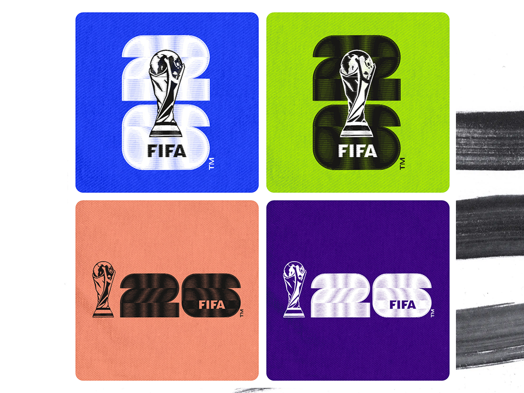 4 examples of the 2026 FIFA World Cup logo rendered for embroidery.