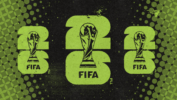 The 2026 FIFA World Cup logo copied 3 times and rendered in a rough, paper texture.