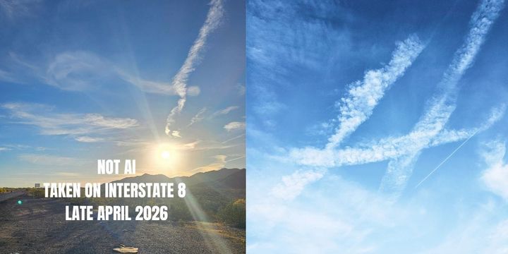 Clouds. Chemtrails. Reality. Photographs by Skylar Burton taken at the same time.