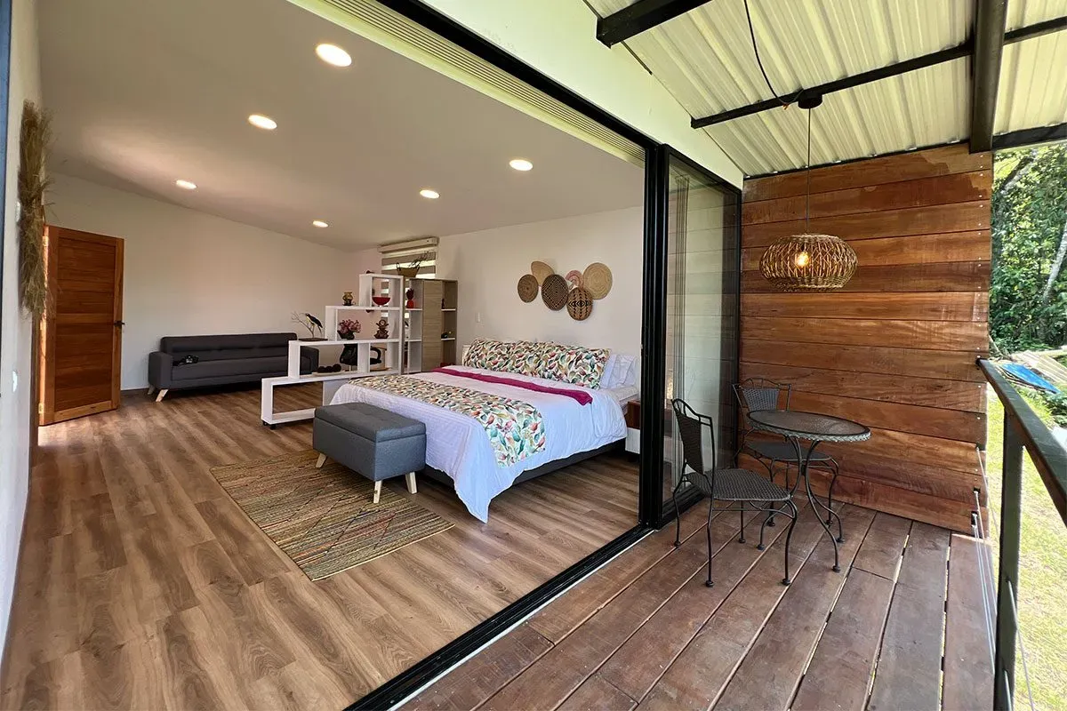 San Felipe Birding Lodge, Colombia — forest-view guest room