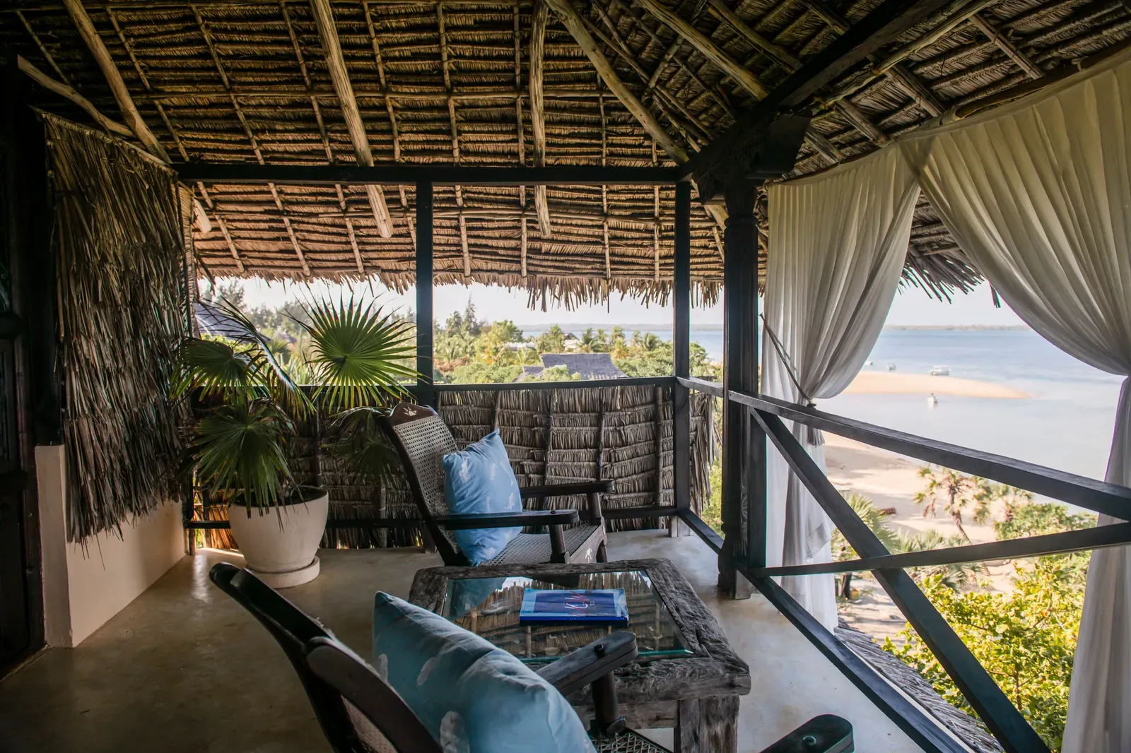 Barefoot-luxury interior of a Swahili banda framed in local materials at The Cabanas Lamu on Lamu Island