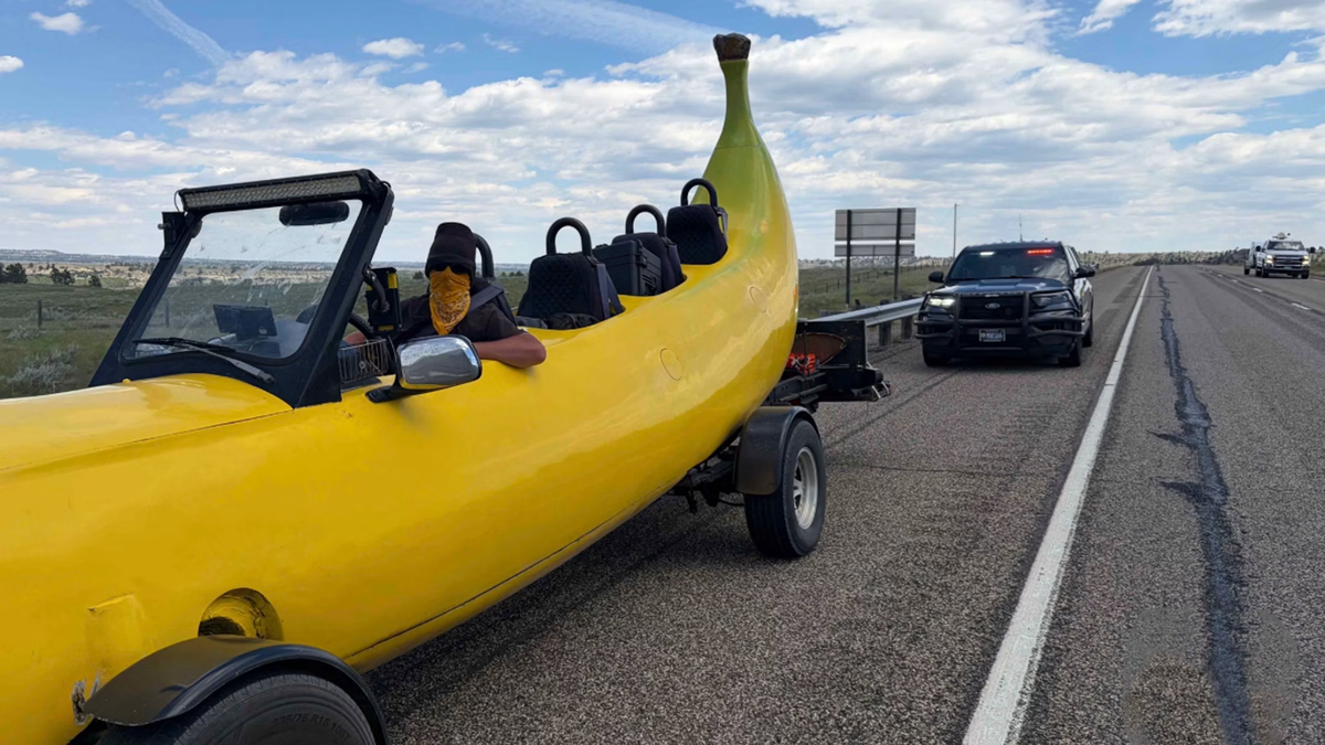 He's been pulled over hundreds of times in his banana car