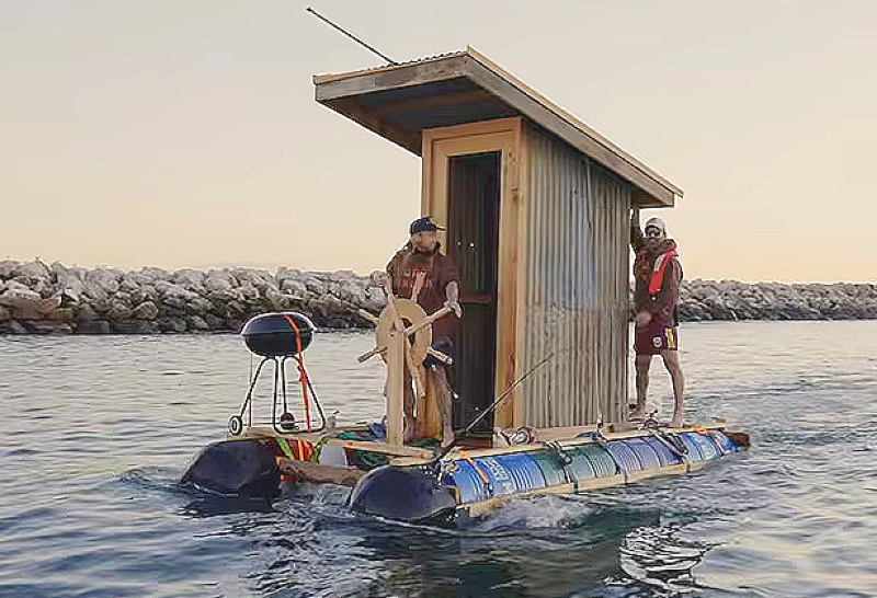 Australian duo sailed a raft with an outhouse to Kangaroo Island