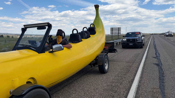 He's been pulled over hundreds of times in his banana car