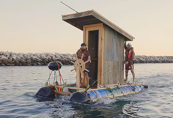 Australian duo sailed a raft with an outhouse to Kangaroo Island