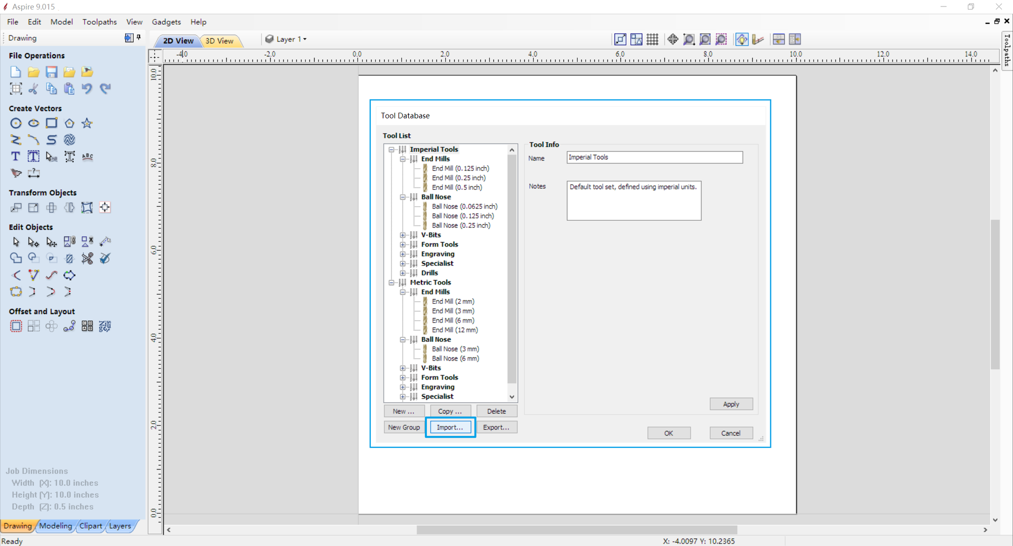 Import a tool library in Aspire - 2