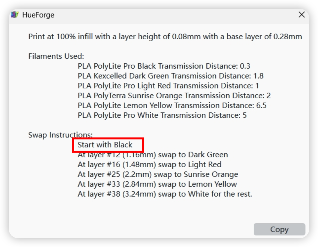 Set the Black filament