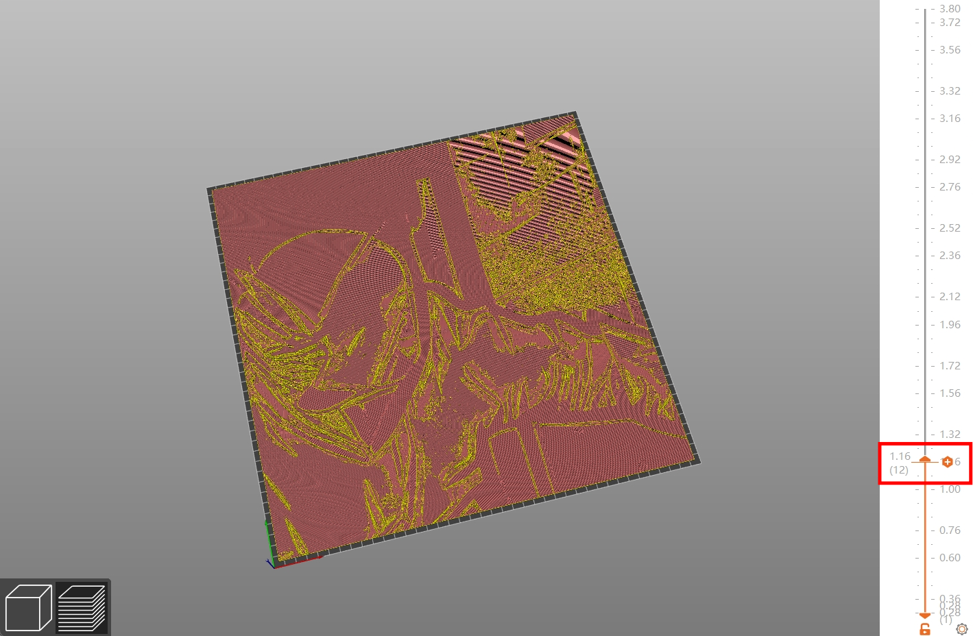 Along the layer bar on the right, find and click Layer 12 (1.16 mm).