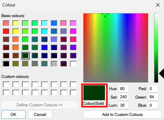 Along the color selection window, change the color to Green