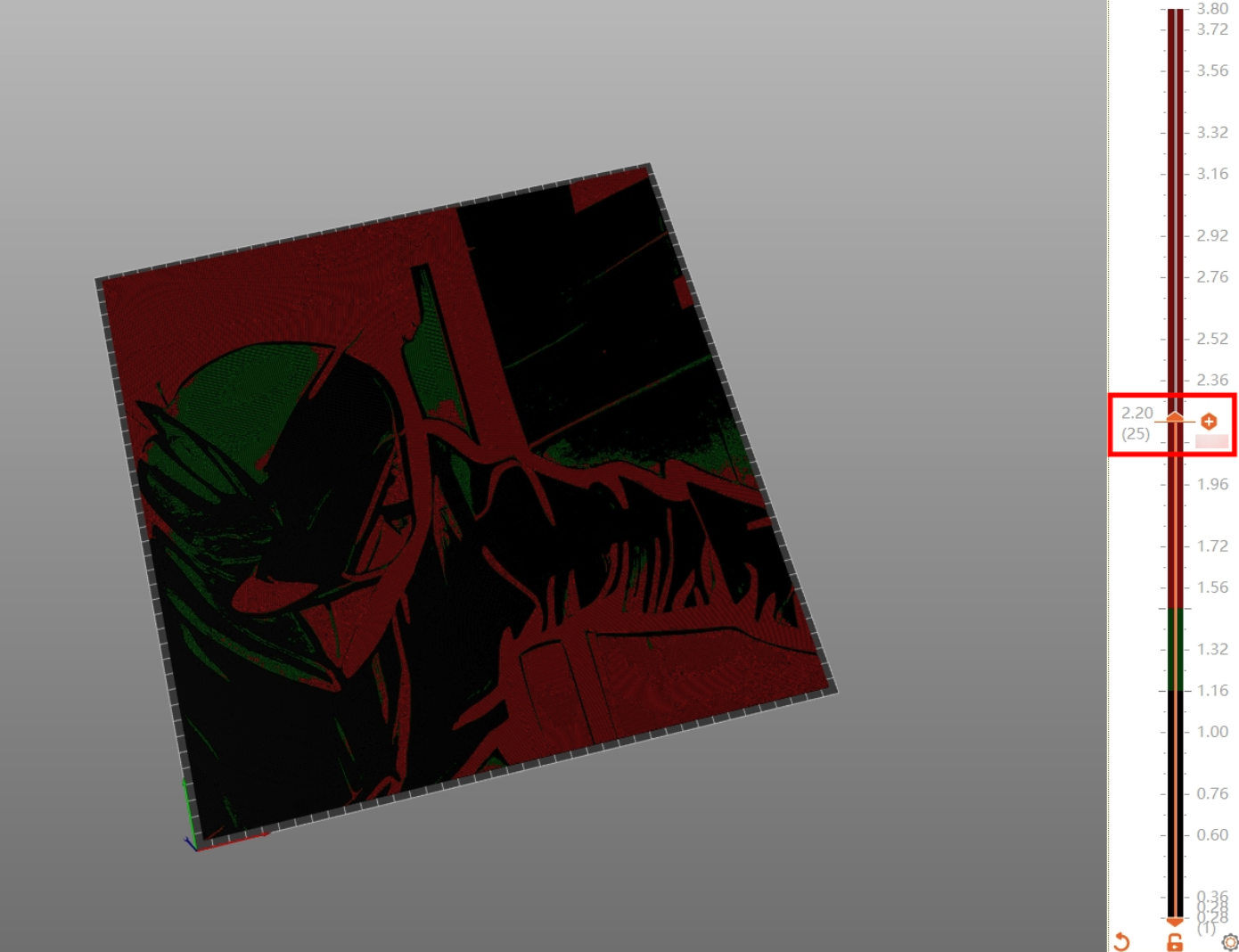 Along the layer bar on the right, find and click Layer 25 (2.2 mm).