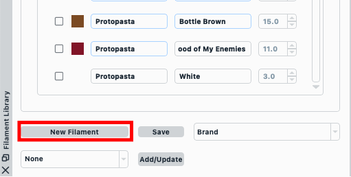 In the&nbsp;Add Filament&nbsp;window, specify the necessary information about the filament.
