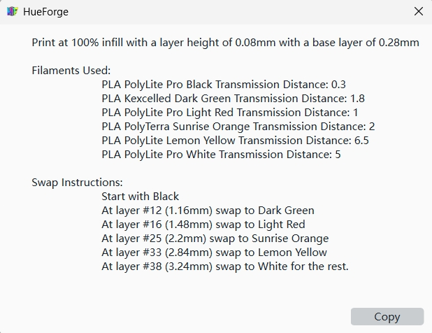 A window will pop up displaying key information needed for slicing