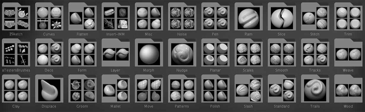 Plentiful sculpting brushes in ZBrush