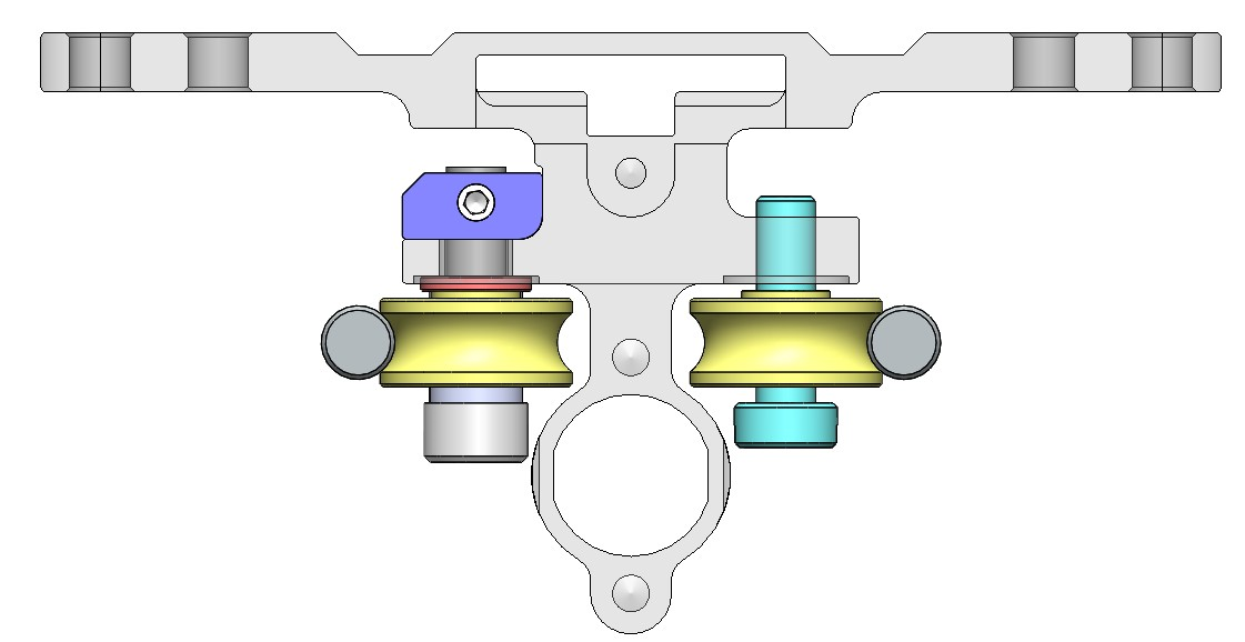 Snapmaker 2.0 Linear Module sectional view (linear rods in dark grey; U-groove bearings in yellow)