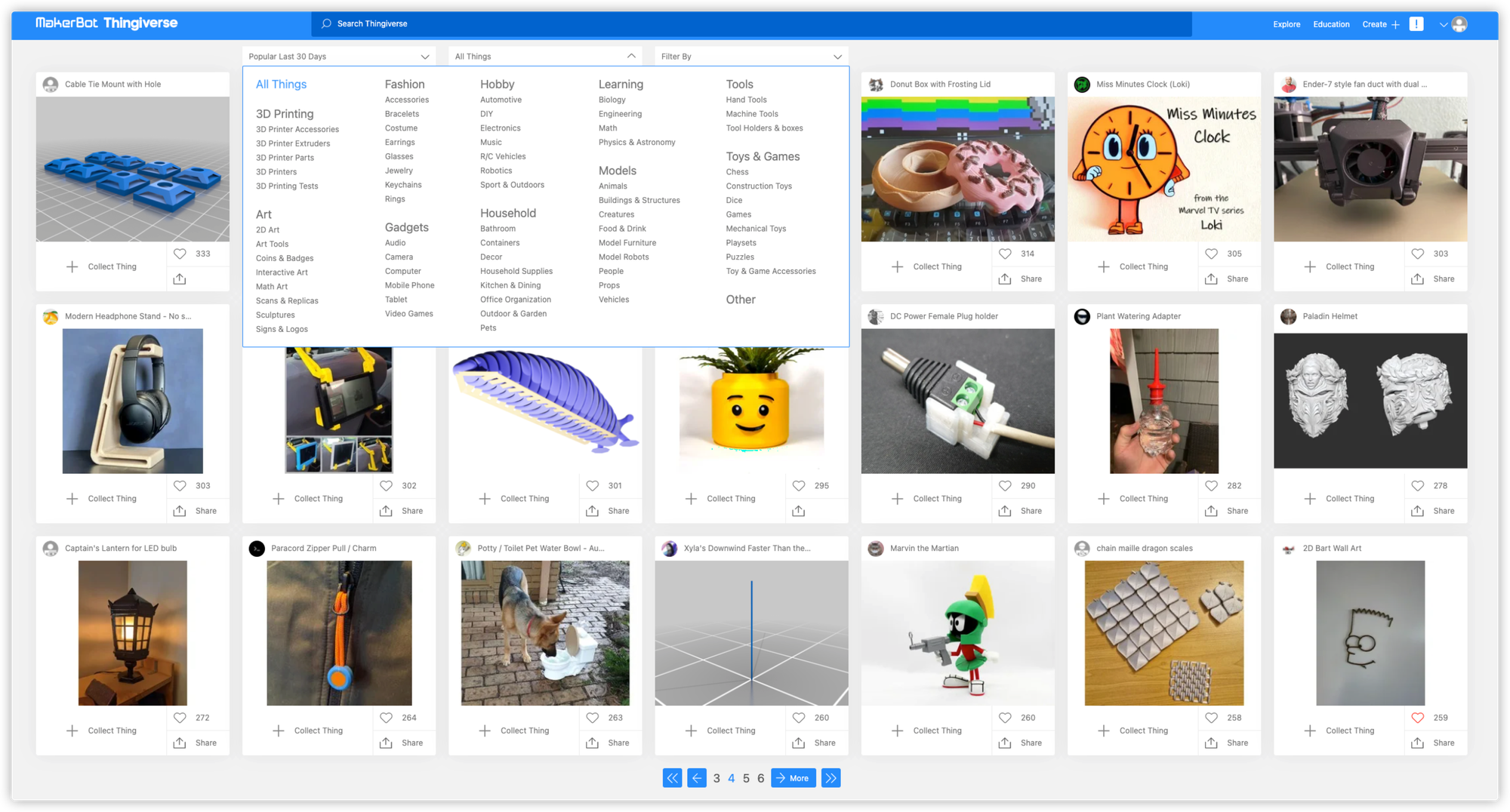 screenshot of Thingiverse