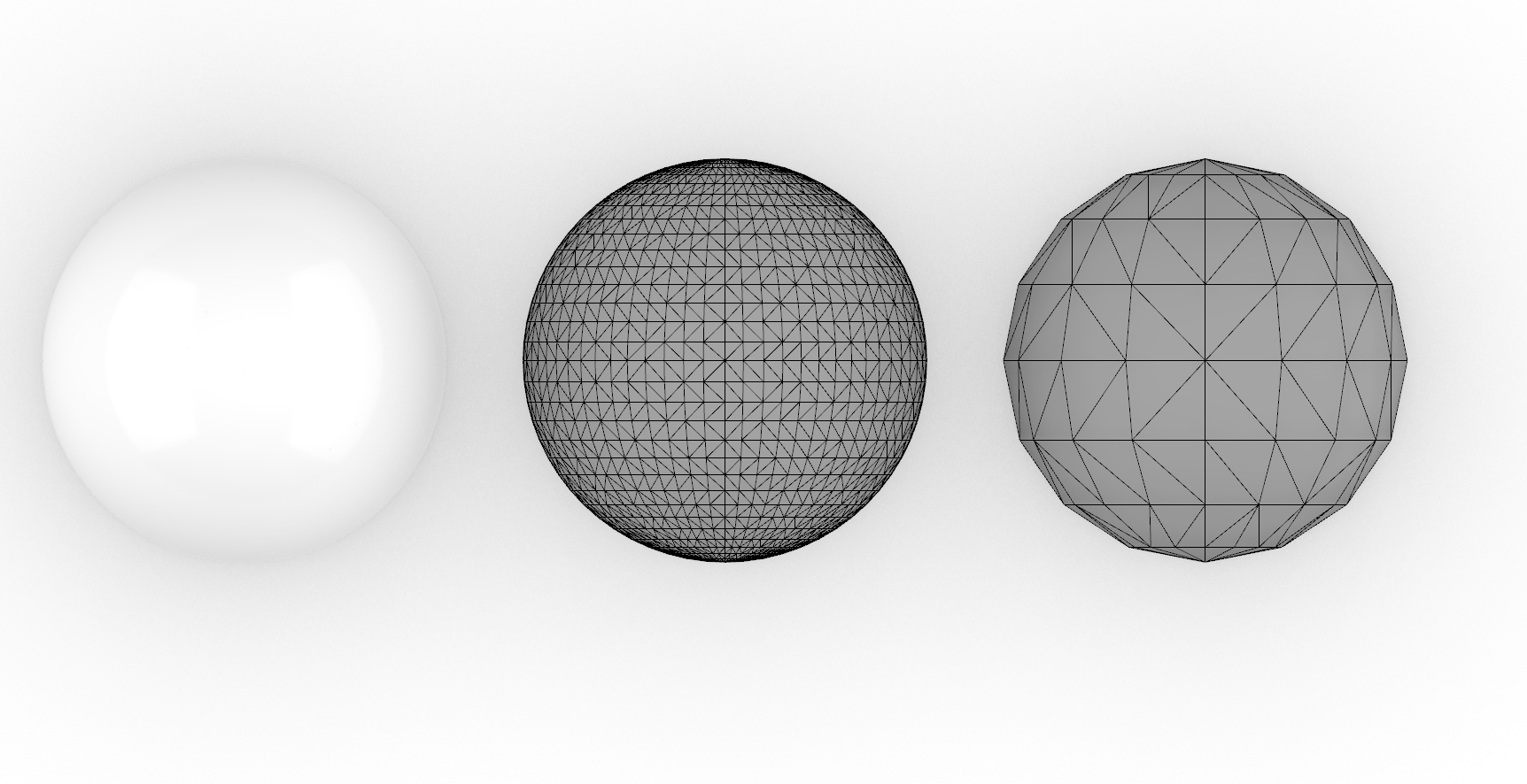 Three spherical 3D models in different stages of slicing