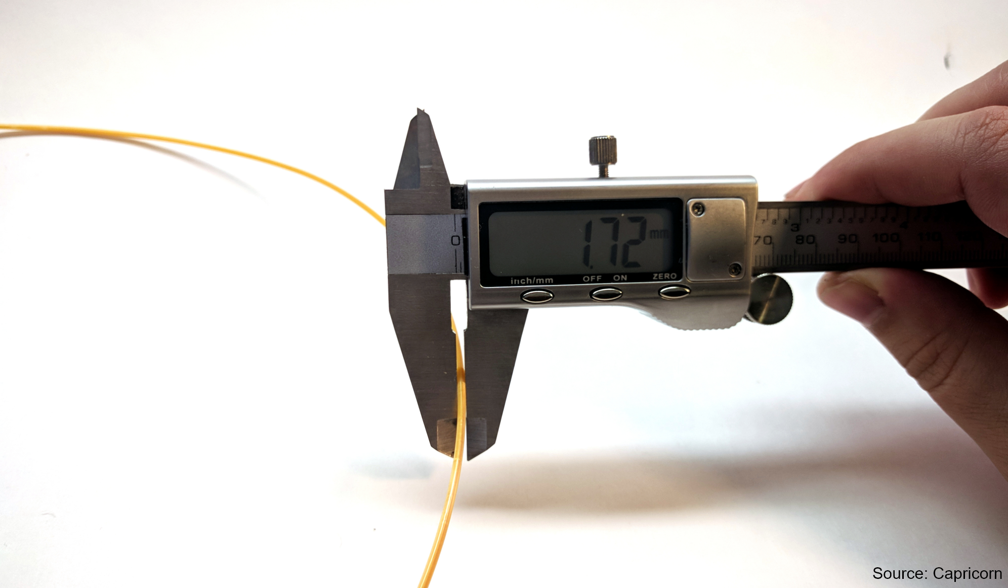 digital calipers measuring filament