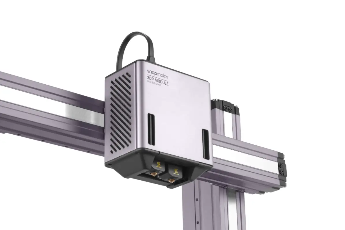 Snapmaker 3D printer extruder module with geared motor for filament feeding.