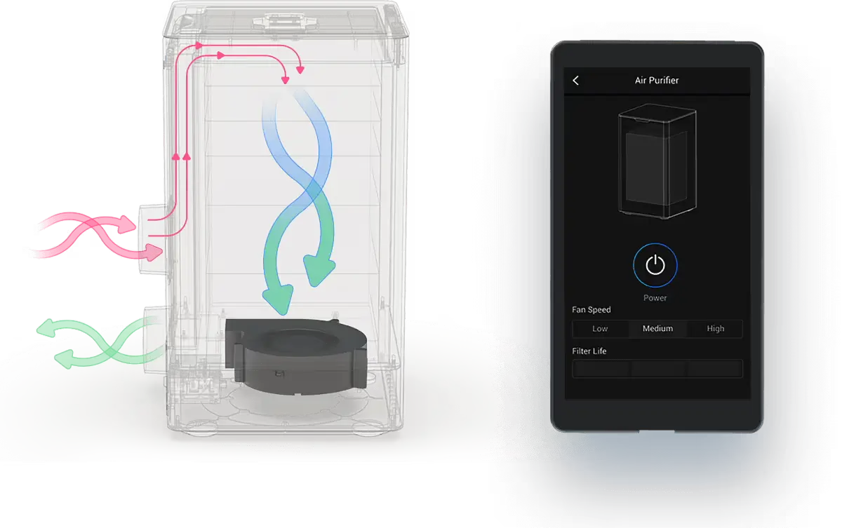 Snapmaker air purifier with HEPA and carbon filter for 3D printing emissions.