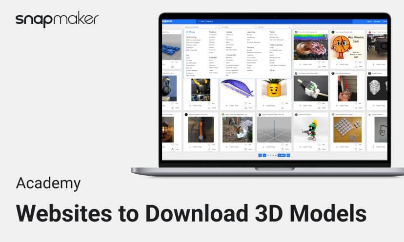 A laptop screen displaying various 3D models from websites.