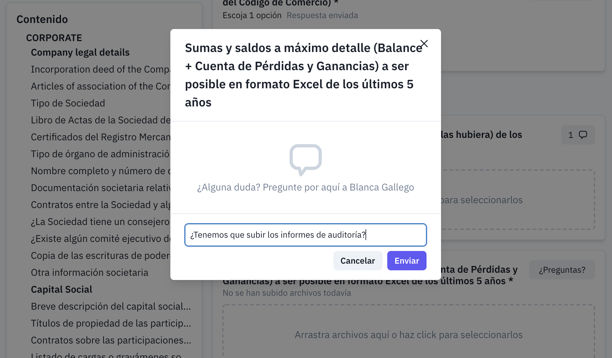 Preguntas comentarios o Q&A en una checklist o listado de due diligence
