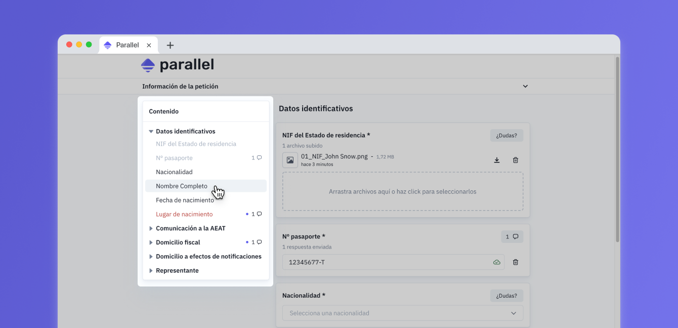 listado de petición vista destinatario