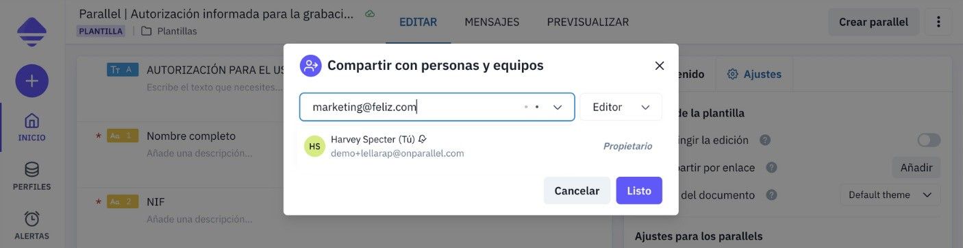 compartir plantilla equipo parallel
