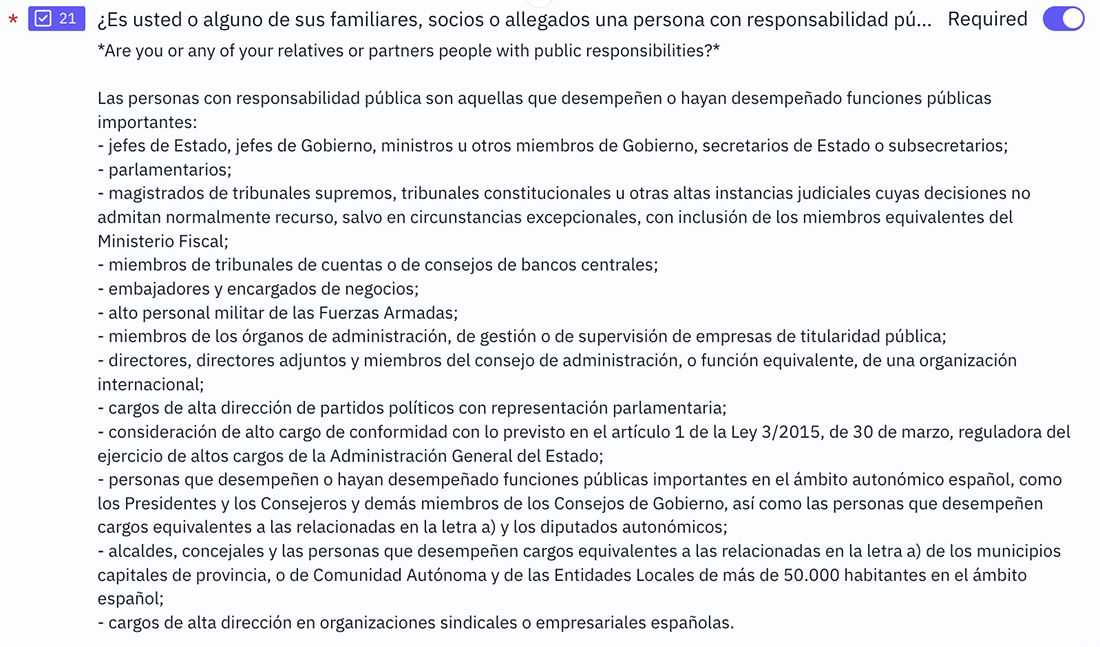 Formulario Persona Politicamente Expuesta