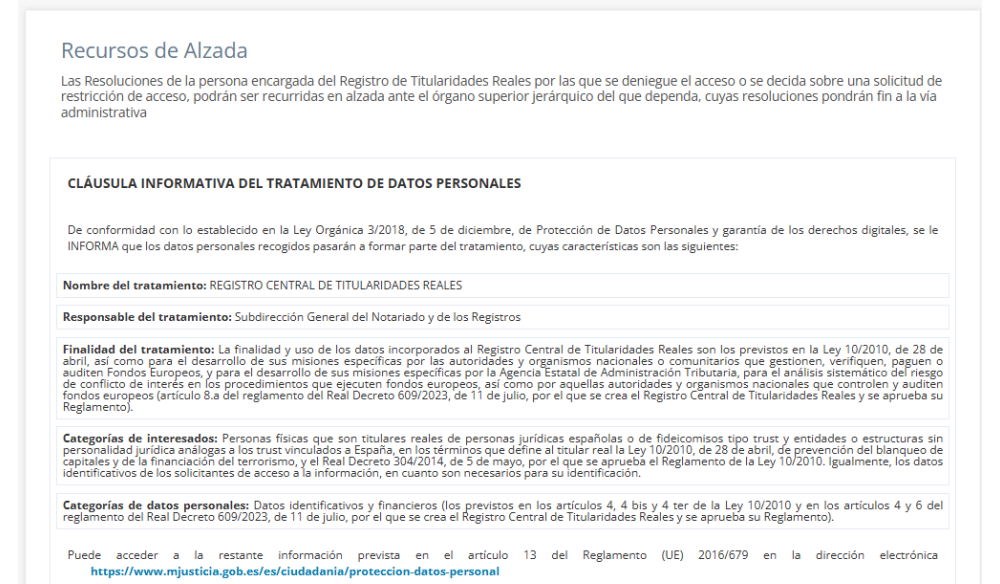 Captura 2: guía para solicitar el acceso al RCTIR