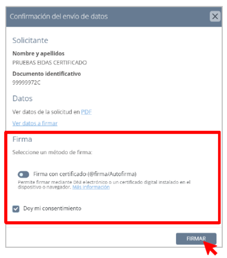 Captura 5: guía para solicitar el acceso al RCTIR