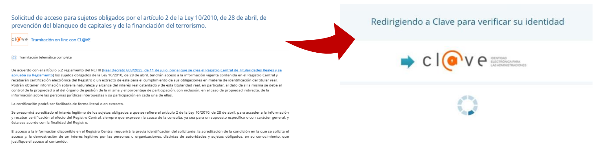 Captura 1: guía para solicitar el acceso al RCTIR