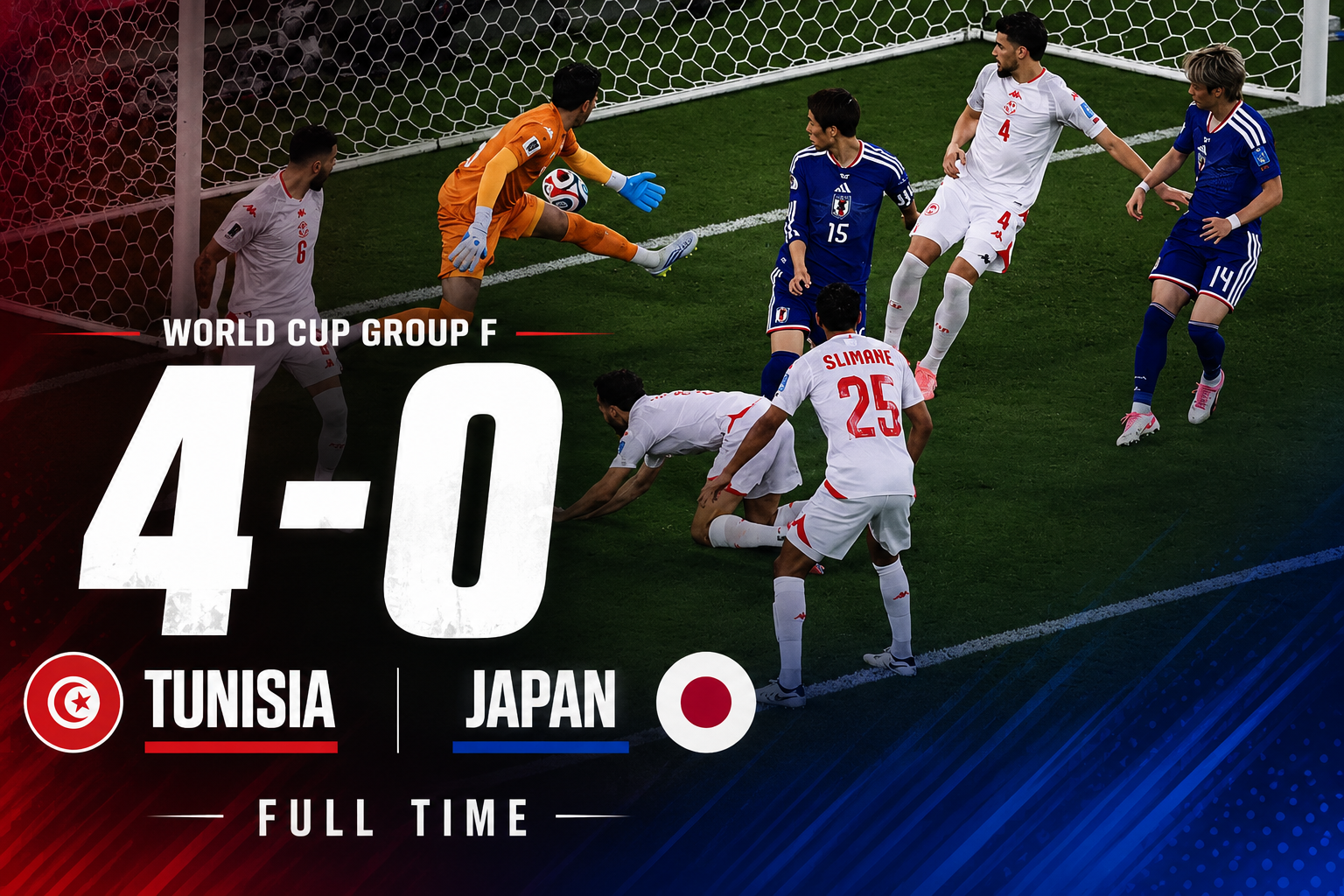 Japan crush Tunisia 4-0 as World Cup campaign falls apart
