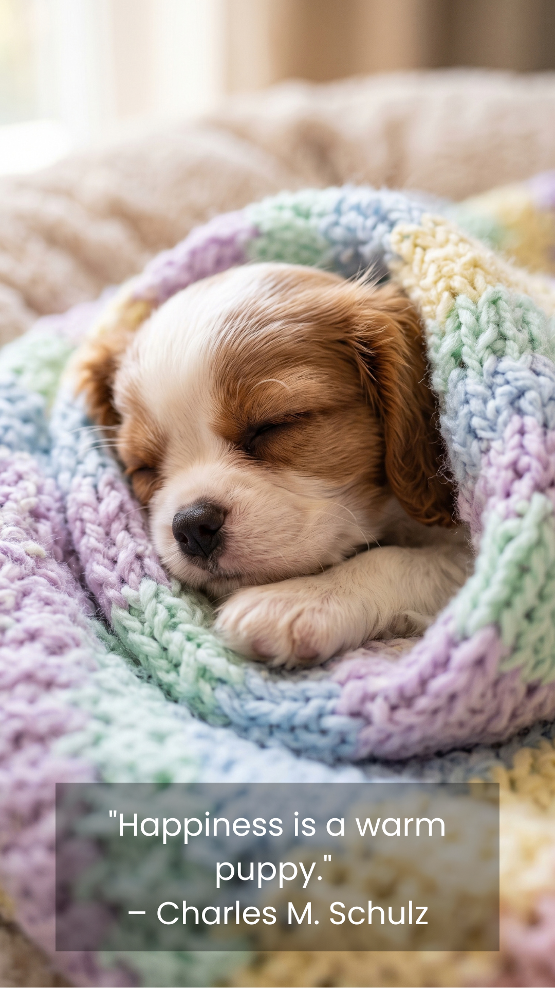 Sleeping puppy wrapped in a cozy blanket quote wallpaper