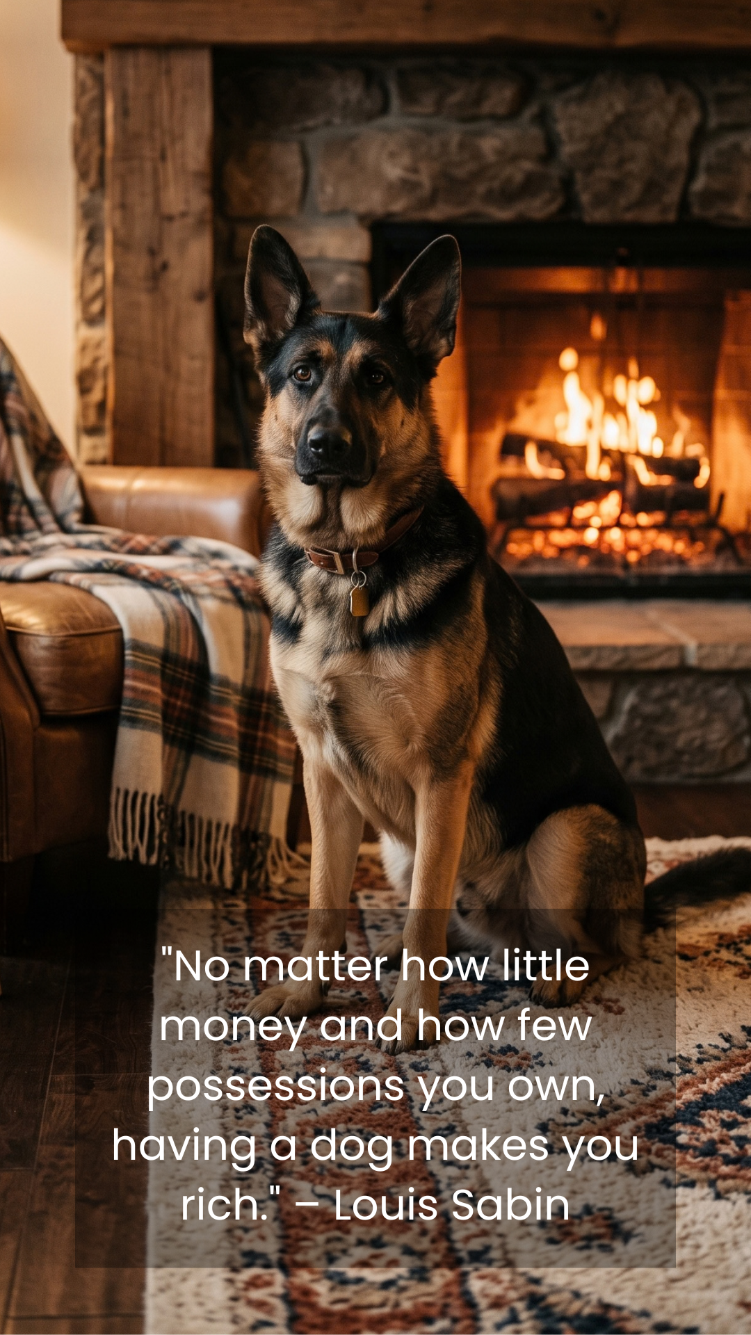 Loyal German Shepherd near a warm fireplace wallpaper