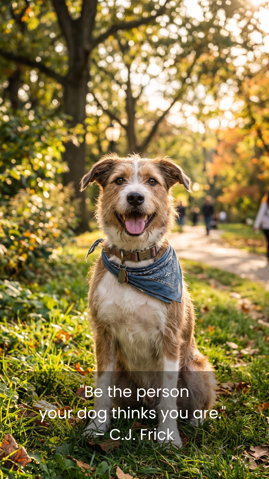 Happy rescue dog enjoying outdoors in a sunlit park wallpaper