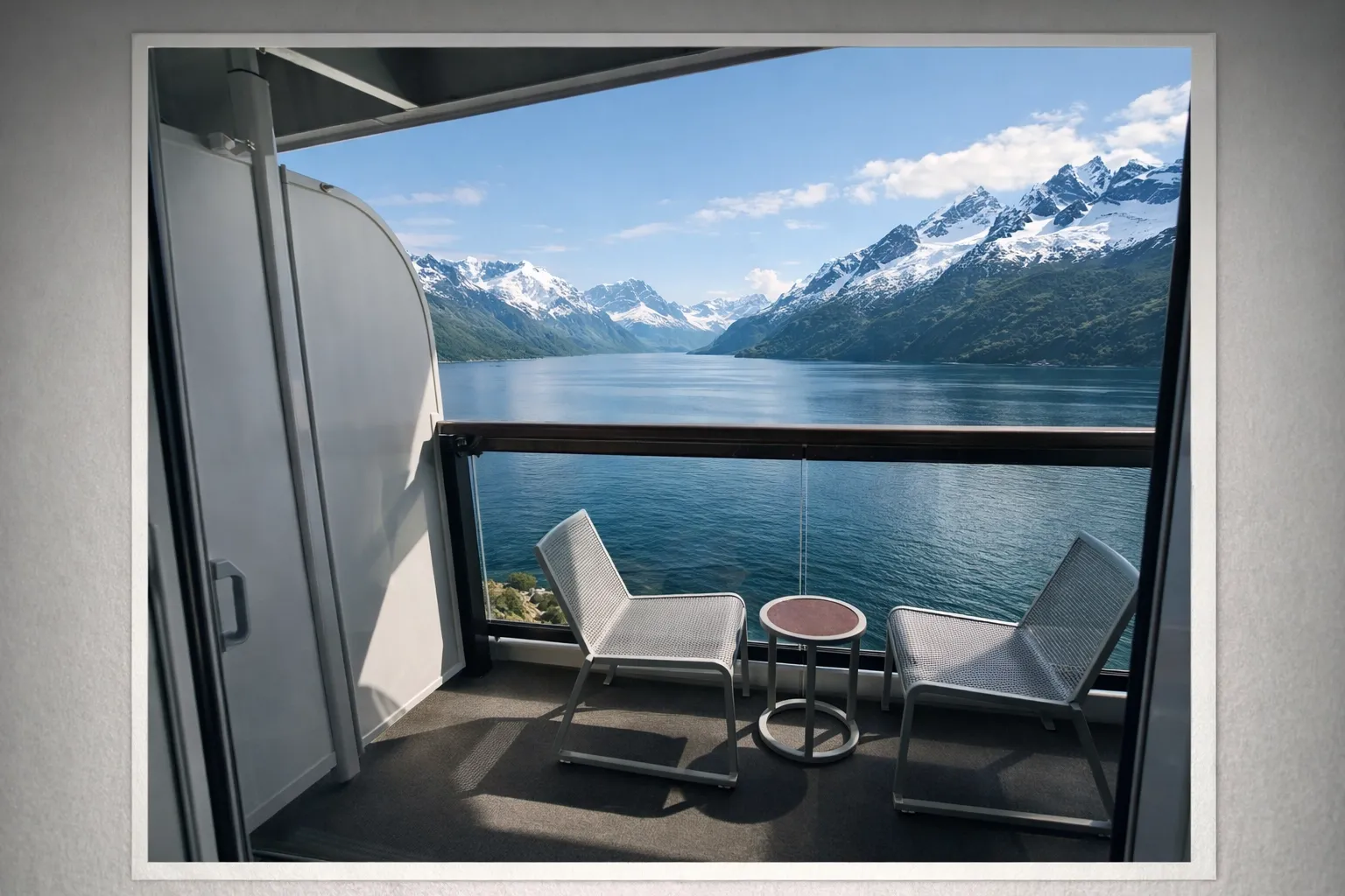 Modern private cruise ship balcony