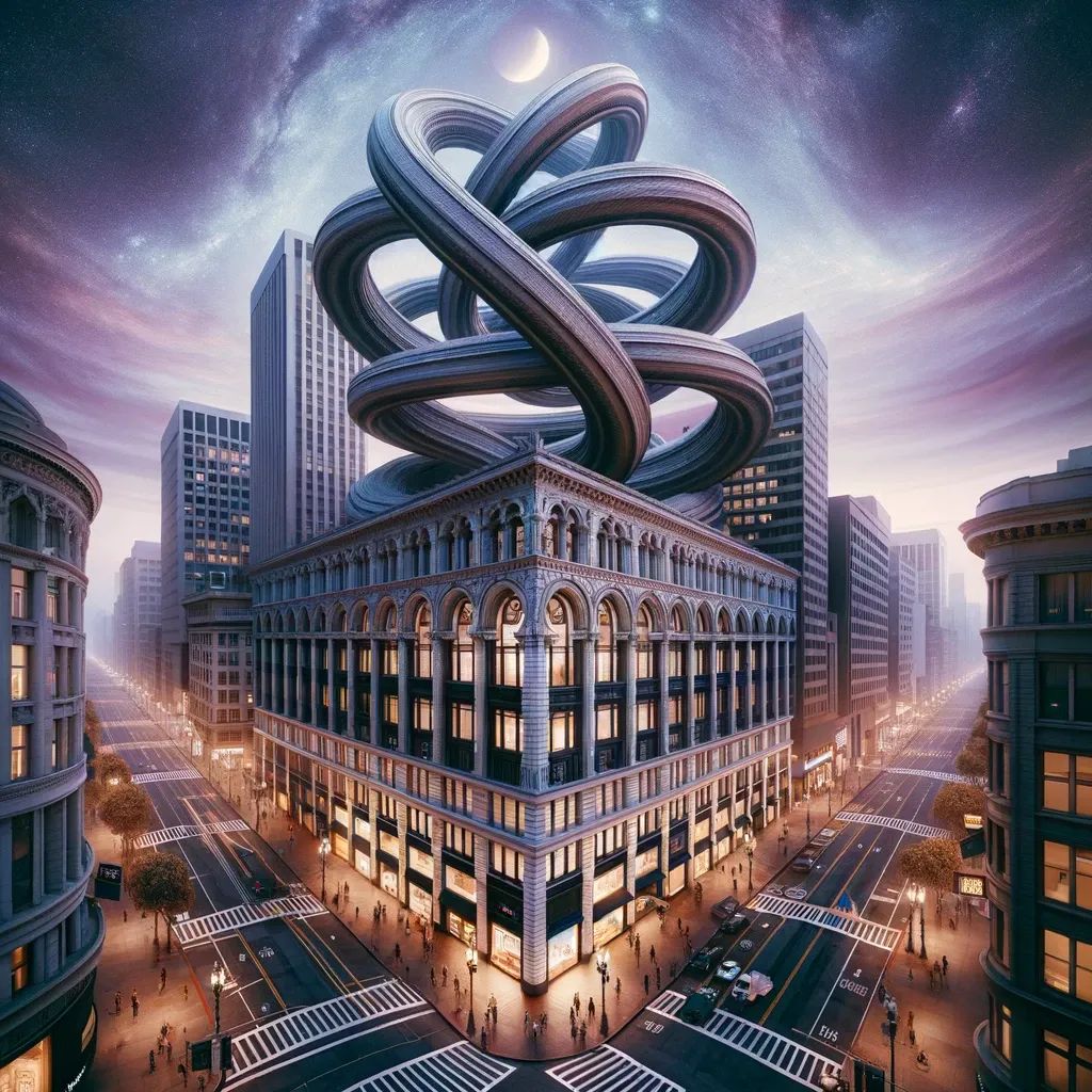 a symbolic doom loop manifesting atop of Macy's in San Francisco