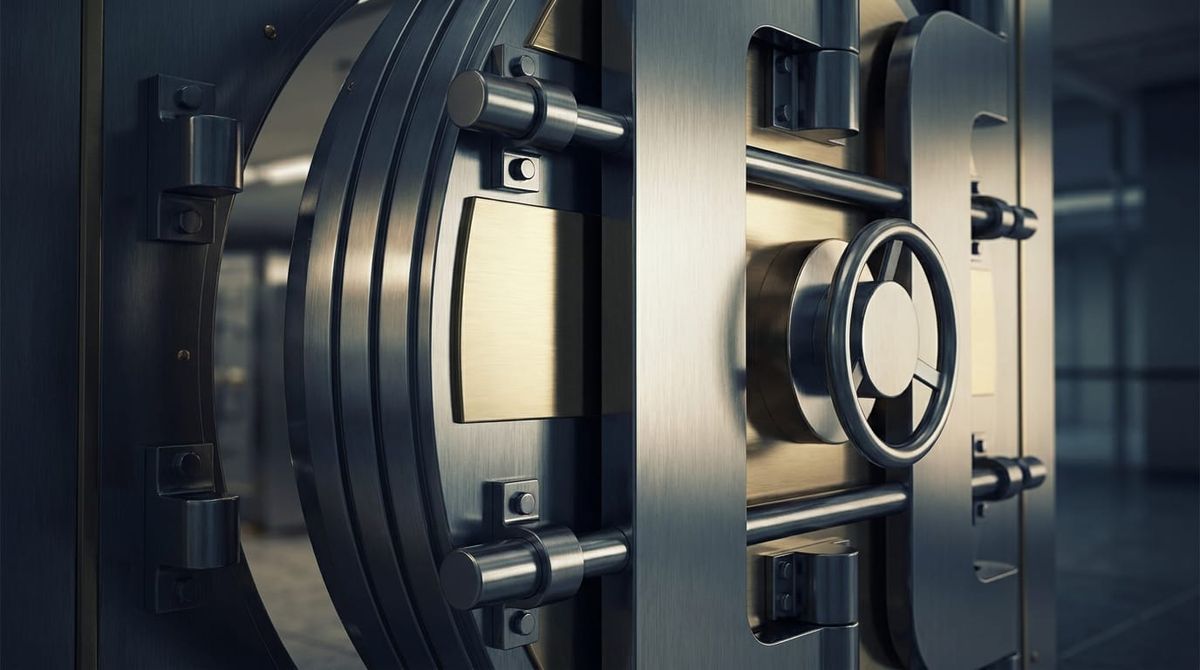 A heavy modern vault door, representing offshore asset-protection structures