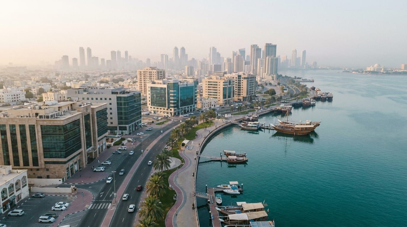 Sharjah waterfront and business district, home to the Hamriyah and SHAMS free zones