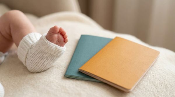 A newborn baby's foot beside two passport booklets, representing citizenship by birth