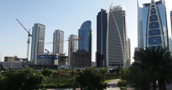 Jumeirah Lakes Towers in Dubai, home of the DMCC free zone, seen from JLT Park.