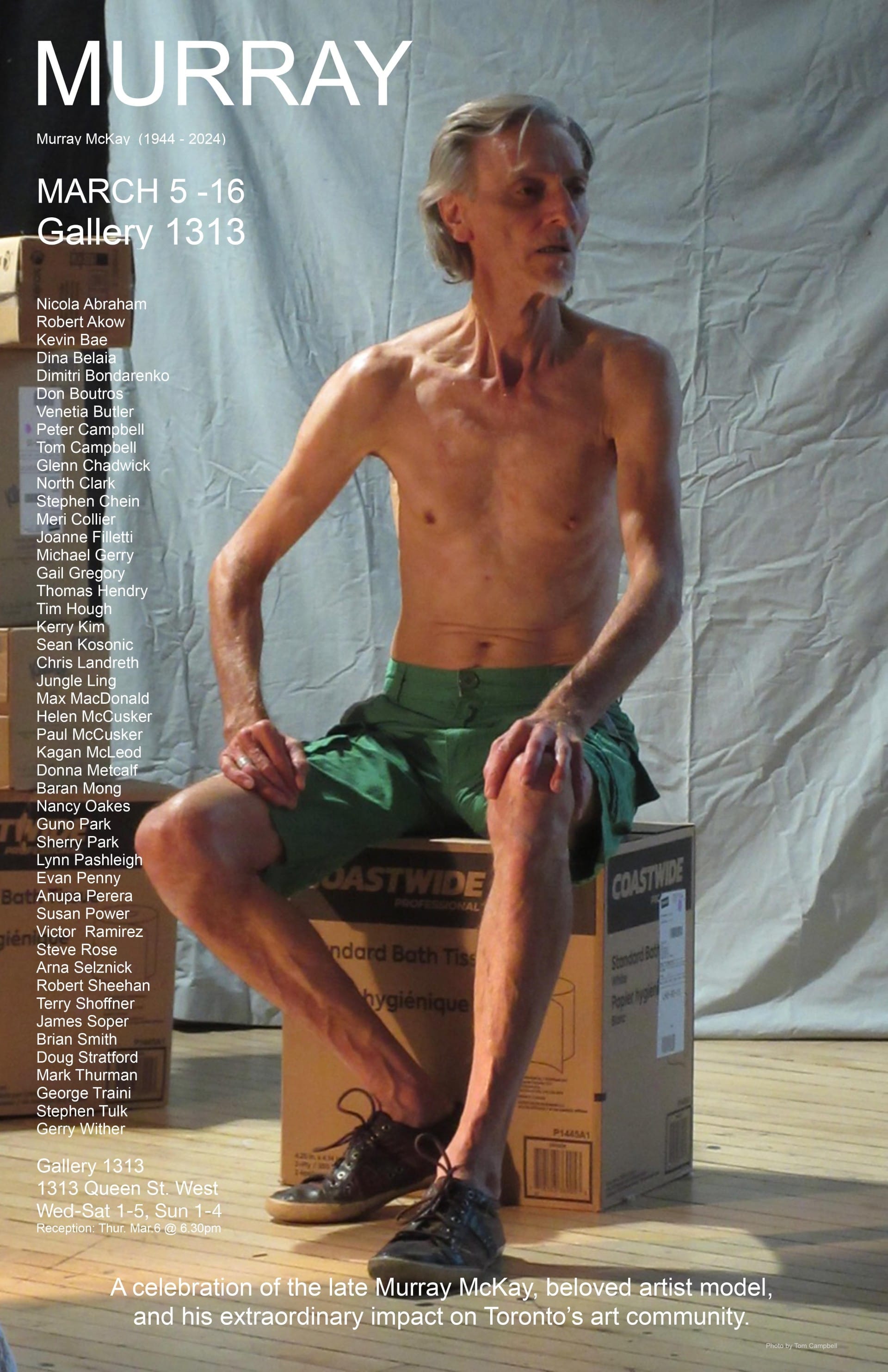 Poster featuring artist model Murray McKay. McKay holds a seated pose against a white backdrop in a studio setting.