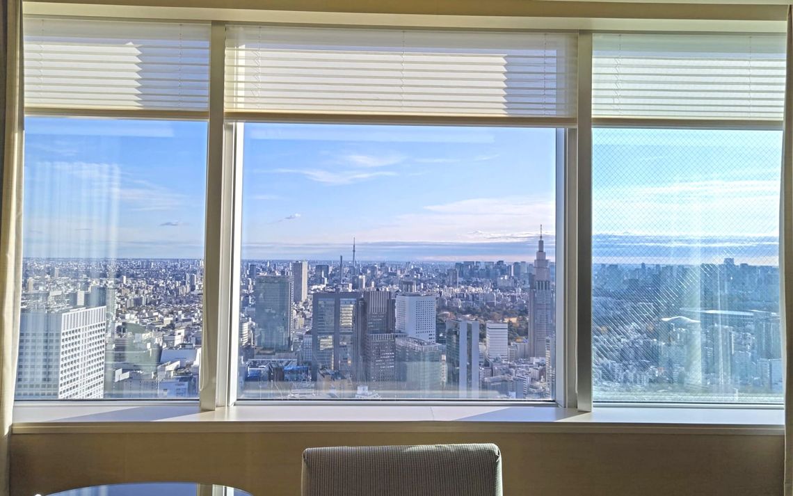 パークハイアット東京 高層階の客室から望む、新宿・都心の地平線と空